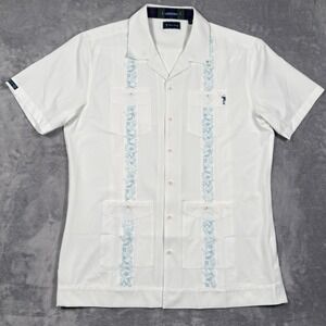 William Murray Shirt Hawaiian Golf Panama Mens XL White Blue Cuban Short Sleeve